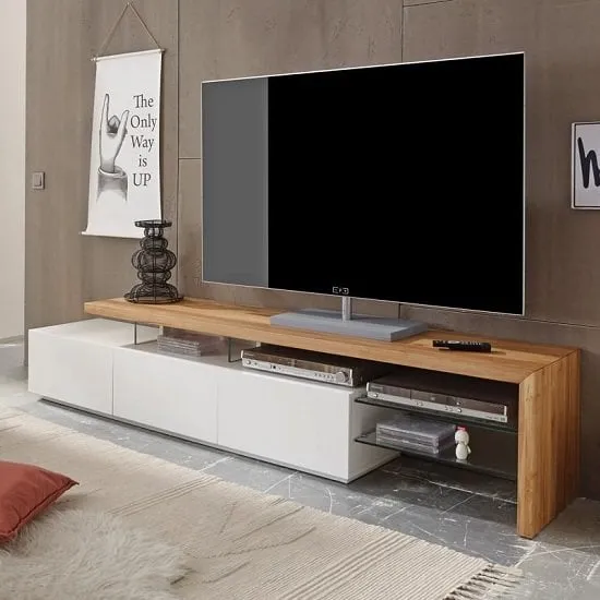 Alanis TV Stand with Storage - Knotty Oak, Matt White image