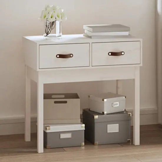 Alanya Console Table with 2 Drawers - White, Pinewood