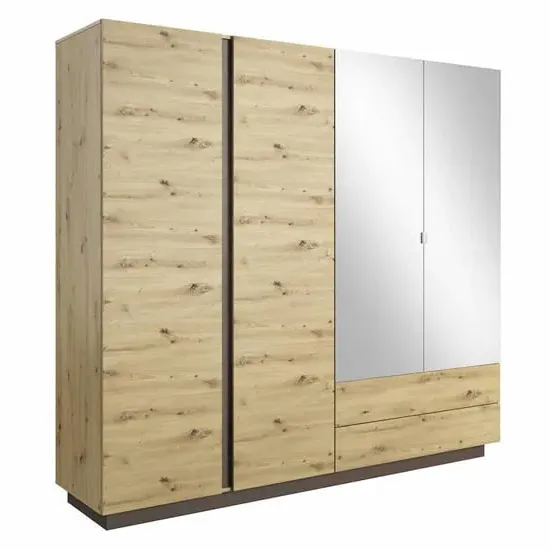 Alaro 4-Door Mirrored Wardrobe - Artisan Oak, Graphite