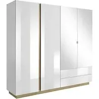 Alaro 4-Door Mirrored Wardrobe - White, High Gloss