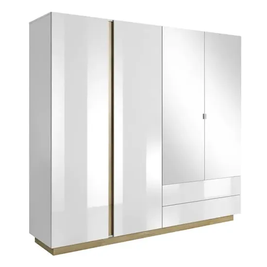 Alaro 4-Door Mirrored Wardrobe - White, High Gloss