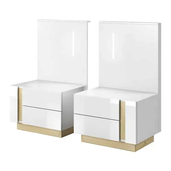 Alaro Set of 2 Bedside Cabinets with LED - White Gloss