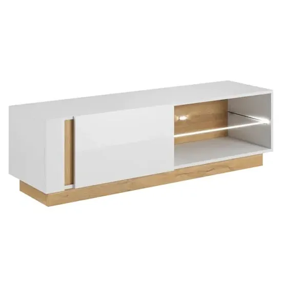 Alaro TV Stand with LED Lighting - White, High Gloss