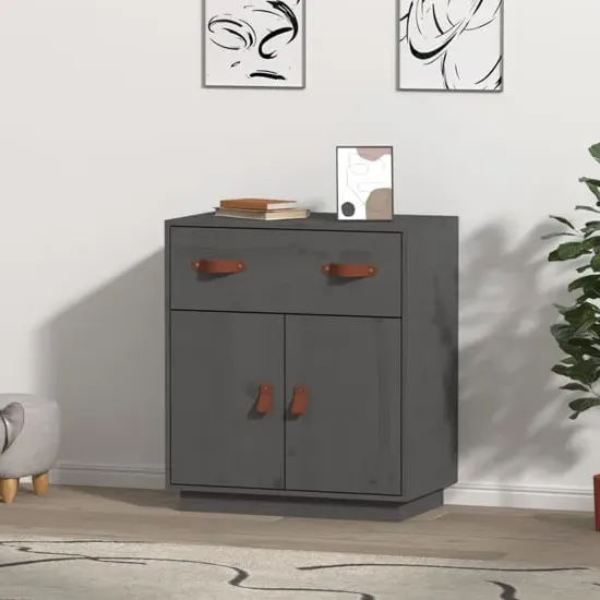 Alawi Pine Wood Sideboard with 2 Doors 1 Drawer - Grey image
