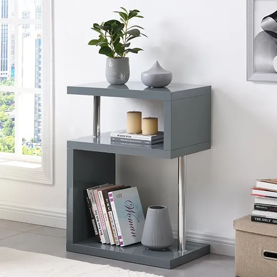 Albania 3 Tiers Shelving Unit - Grey, High Gloss image
