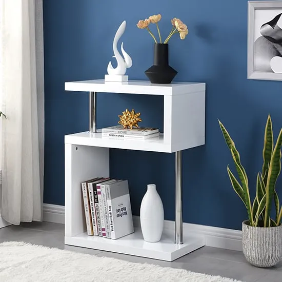 Albania 3 Tiers Shelving Unit - White, High Gloss