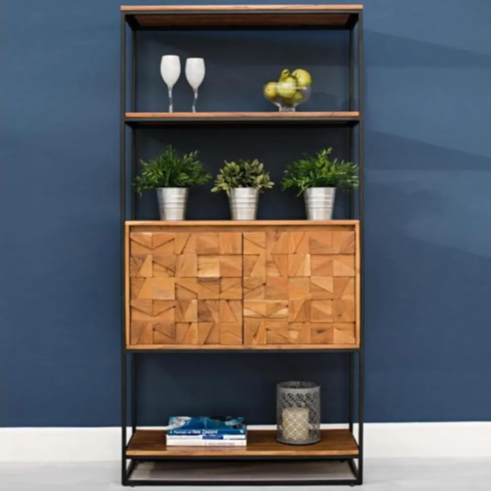 Albany Bookcase with 2 Doors - Natural, Acacia Wood