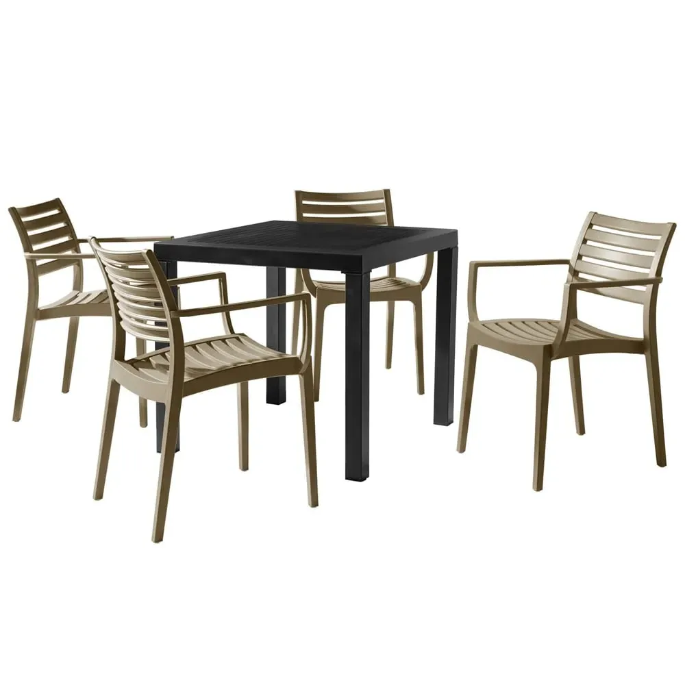 Albany Dining Table with 4 Alto Chairs - Black, Taupe