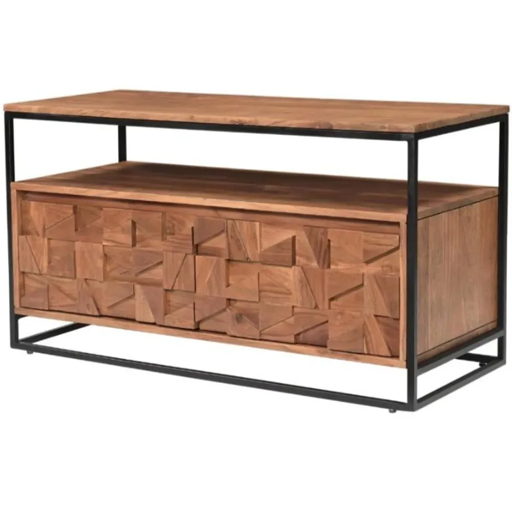 Albany TV Stand with 2 Doors - Natural, Acacia Wood