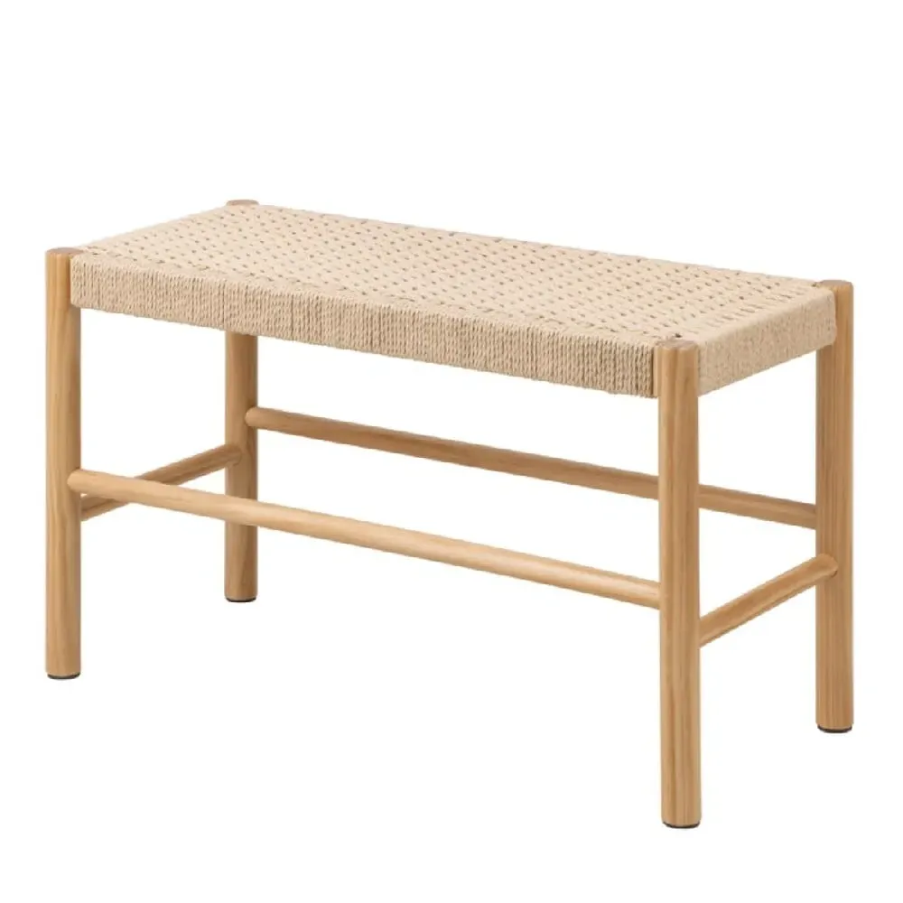 Albany Wooden Weaved Seating Bench - Off White, Oak