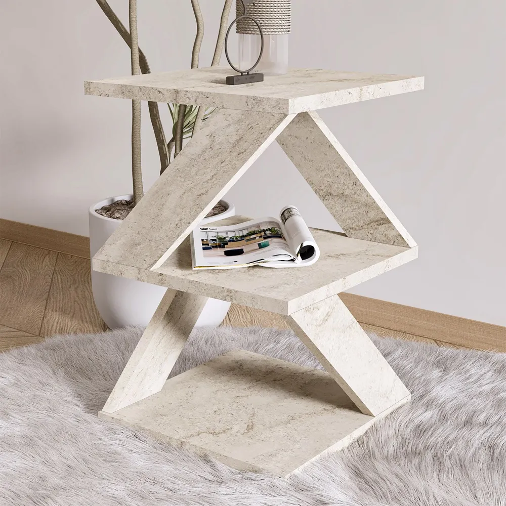 Albeni Side Table - Travertine Marble Effect, Melamine Particle Board product