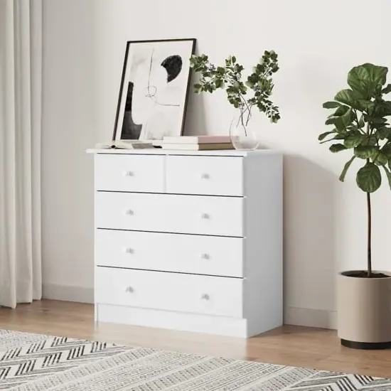Albi 5 Drawer Chest - White, Pinewood