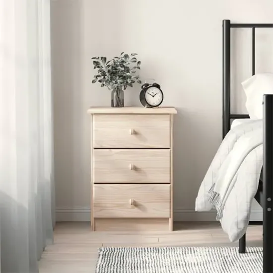 Albi Bedside Cabinet with 3 Drawers - Brown, Pinewood image