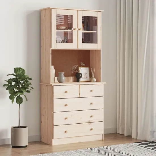 Albi Highboard with 2 Doors 5 Drawers - Brown, Pinewood