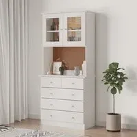 Albi Highboard with 2 Doors 5 Drawers - White, Pinewood