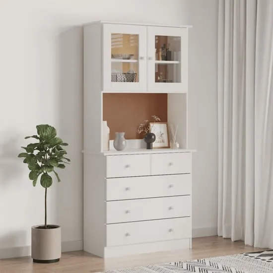 Albi Highboard with 2 Doors 5 Drawers - White, Pinewood