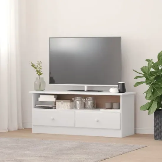 Albi TV Stand with 2 Drawers - White, Pinewood