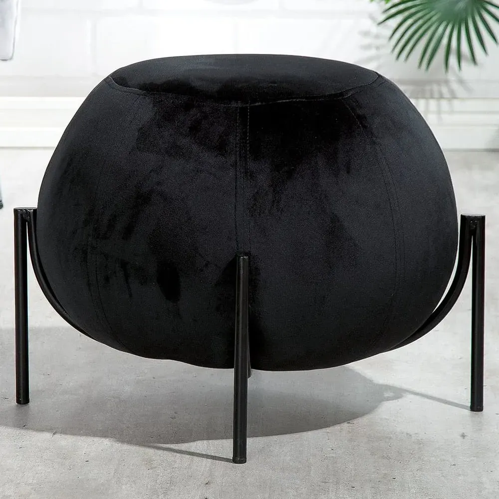 Albion Velvet Stool with Metal Frame - Black image
