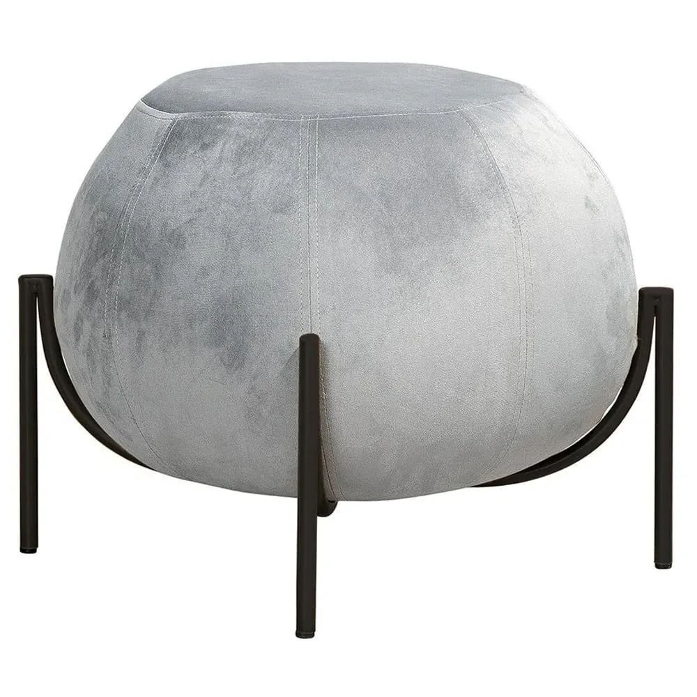 Albion Velvet Stool with Metal Frame - Grey