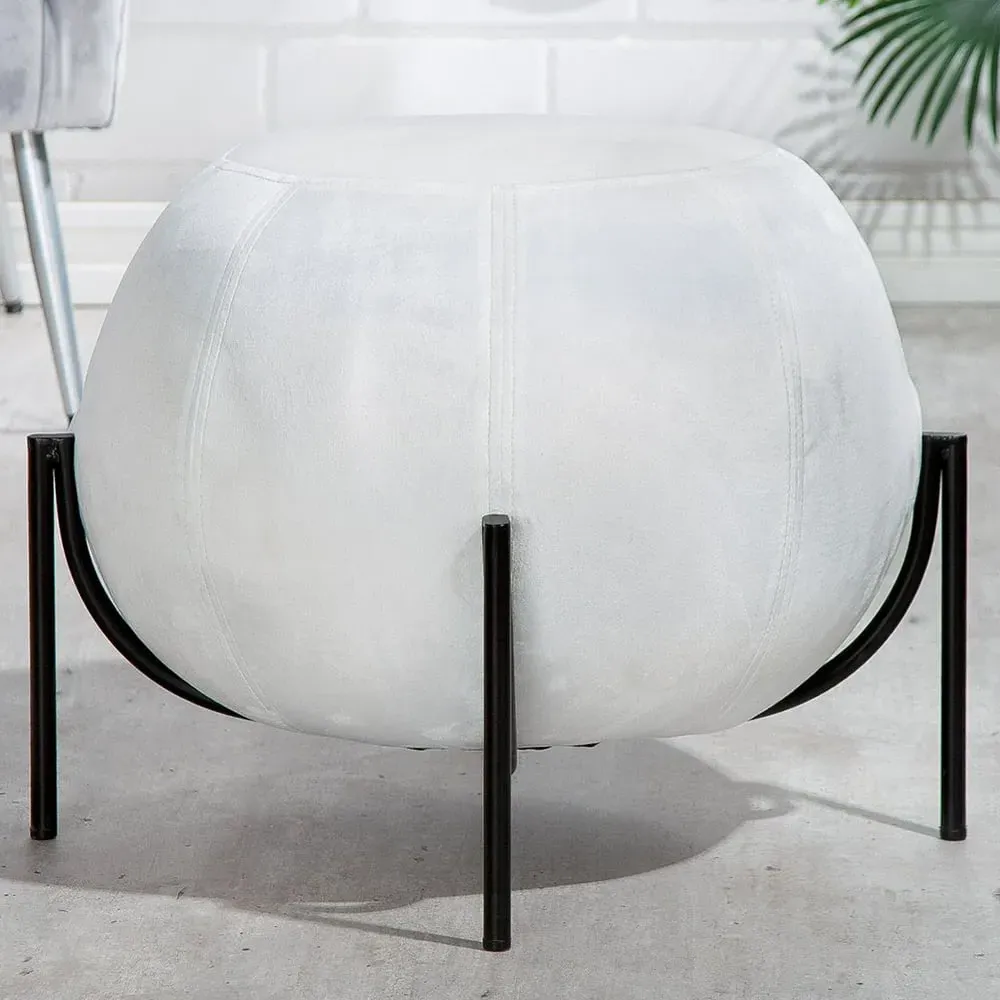 Albion Velvet Stool with Metal Frame - White