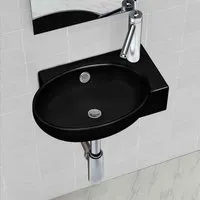 Albuquerque Oval Wall Hung Basin Without Waste 1TH - Black, Ceramic alternate view