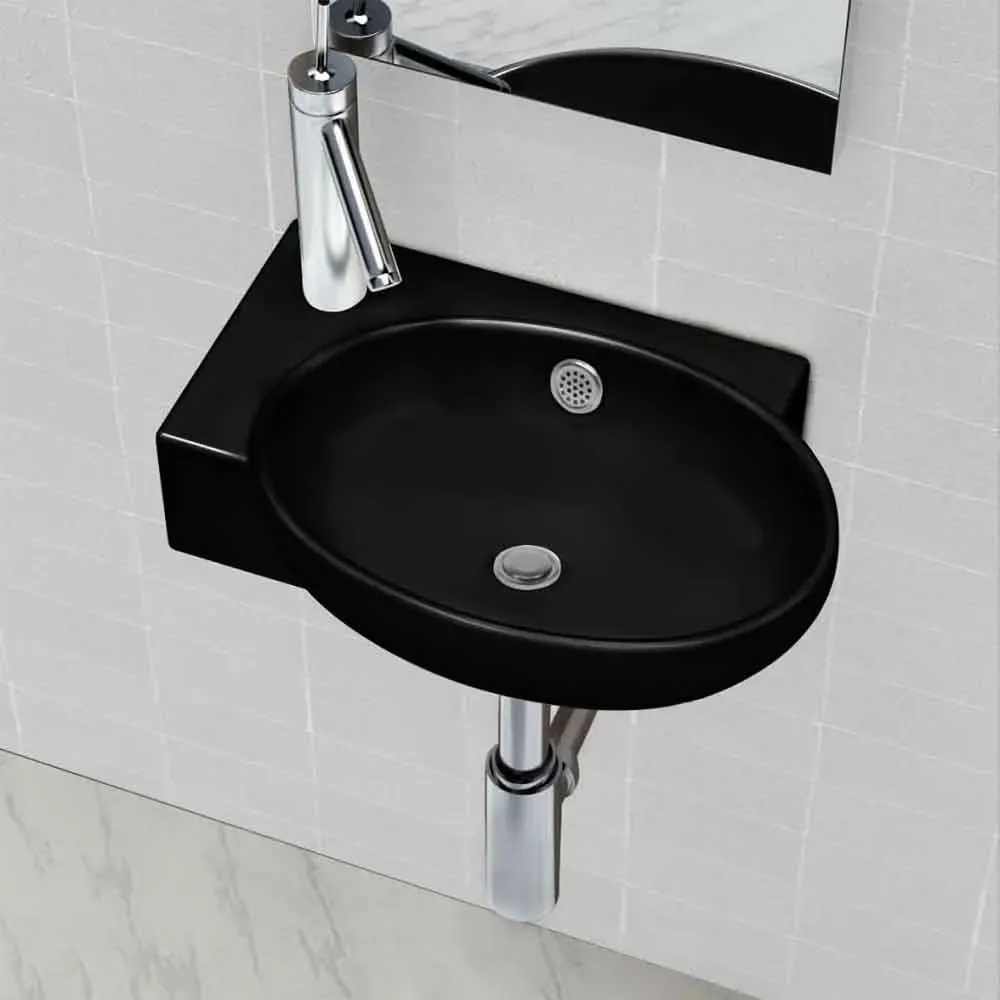 Albuquerque Oval Wall Hung Basin Without Waste 1TH - Black, Ceramic product