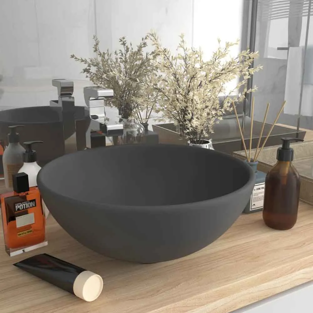 Albuquerque Round Countertop Basin Without Waste - Dark Grey, Ceramic product