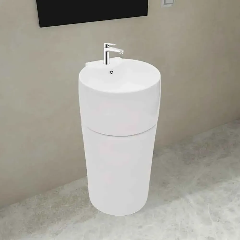 Albuquerque Round Freestanding Basin with Overflow - White, Ceramic product