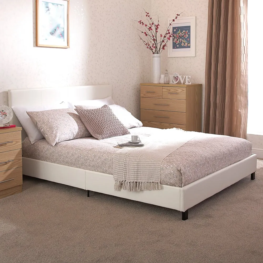 Alcester Double Bed Frame - White, Faux Leather