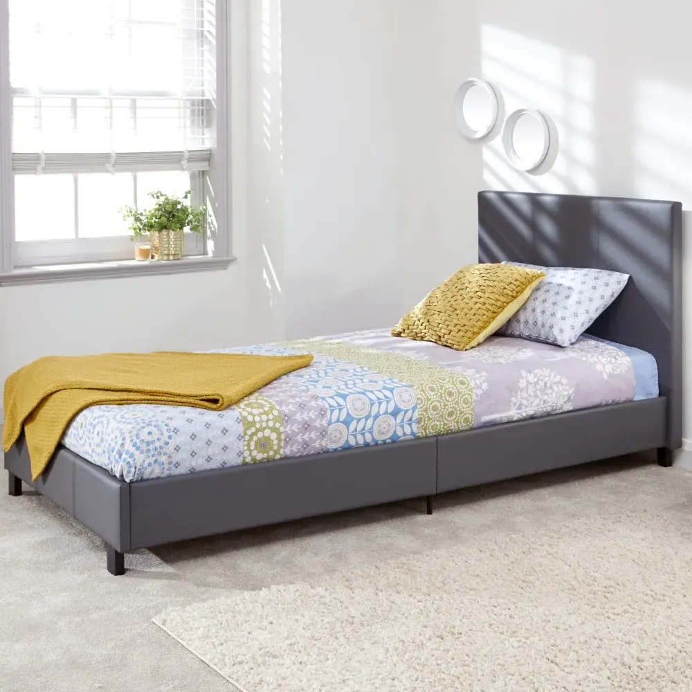 Alcester Single Bed Frame with H-Stitched Headboard - Grey, Faux Leather image