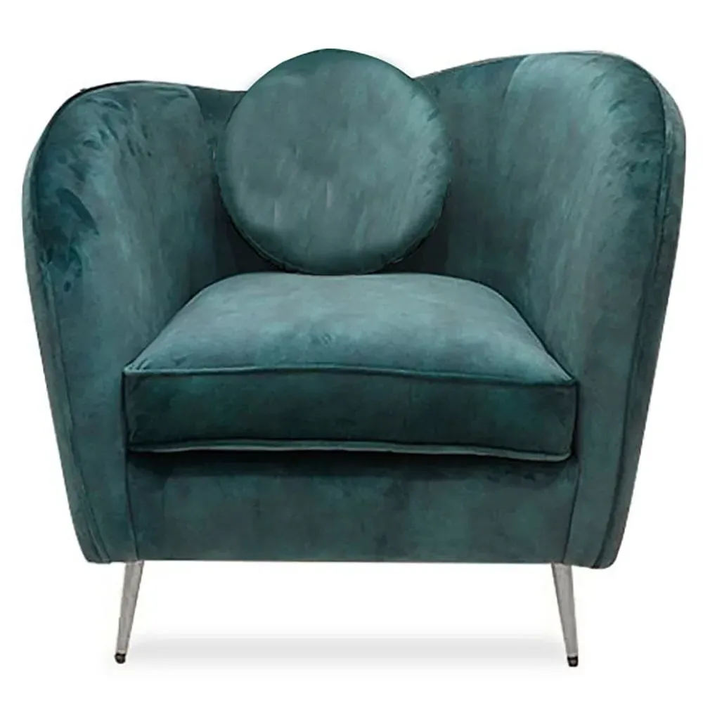 Alcoa Armchair with Wooden Legs - Green, Velvet