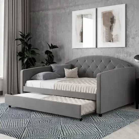 Alcoa Daybed with Guest Bed - Light Grey, Velvet