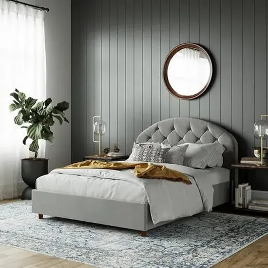 Alcoa Double Bed Frame - Light Grey, Velvet image