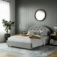 Alcoa King Size Bed Frame - Light Grey, Velvet