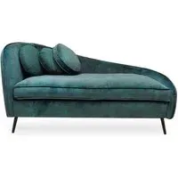Alcoa Lounge Chaise with Wooden Legs - Green, Velvet