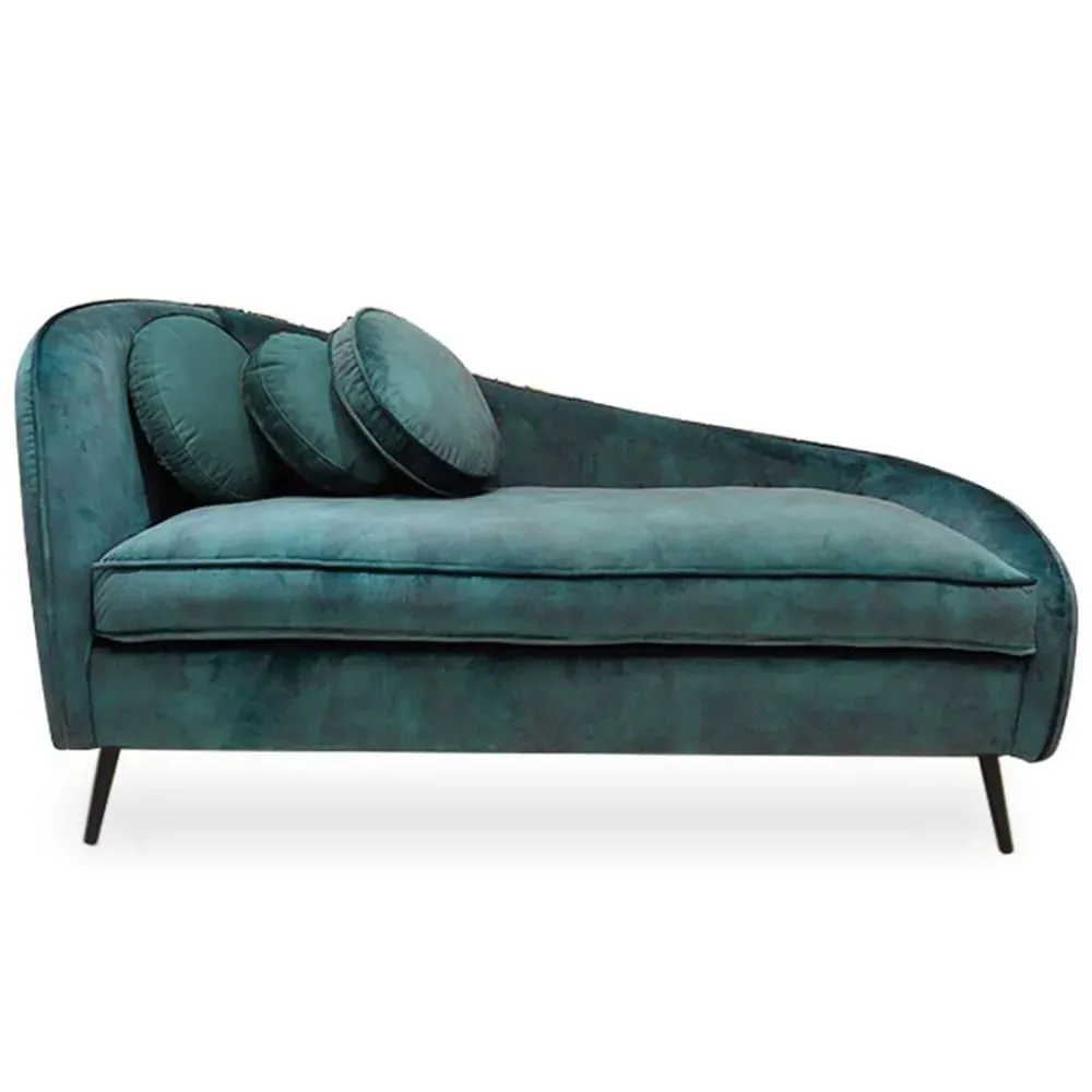 Alcoa Lounge Chaise with Wooden Legs - Green, Velvet
