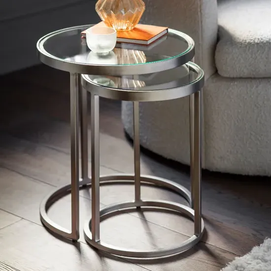 Alcoa Nest of 2 Tables - Silver, Glass and Metal product