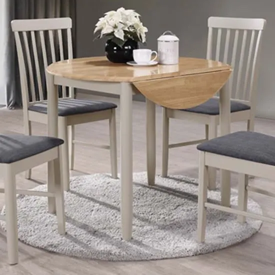 Alcor Round Drop Leaf Dining Set with 2 Chairs - Light Oak, Solid Hardwood product