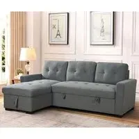 Aldersyde L-Shaped Corner Sofa Bed with Storage - Grey, Fabric