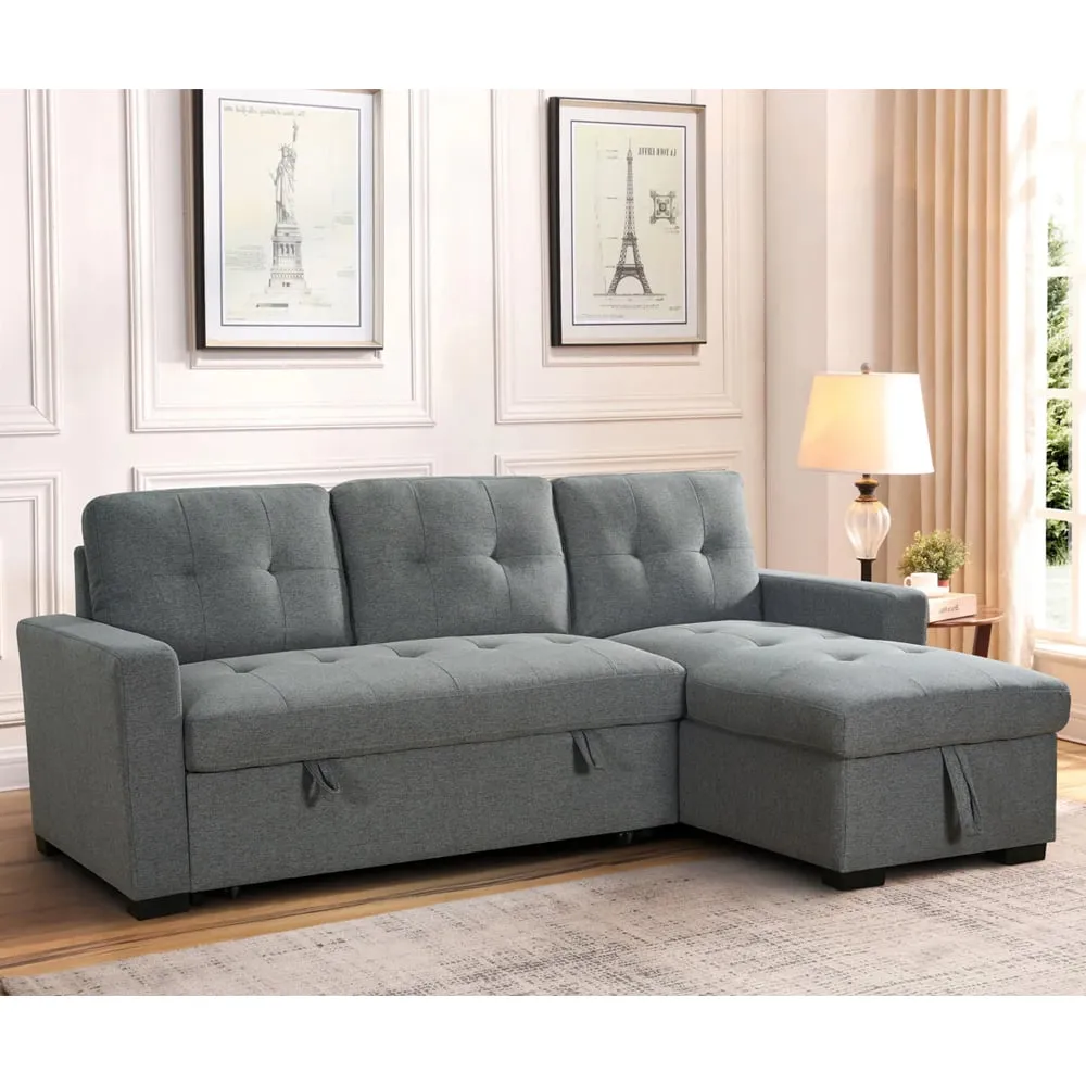Aldersyde L-Shaped Corner Sofa Bed with Storage - Grey, Fabric