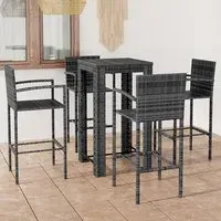 Aldis Square Bar Table with 4 Stools - Grey, Poly Rattan