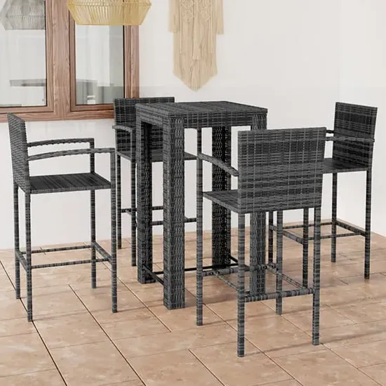 Aldis Square Bar Table with 4 Stools - Grey, Poly Rattan
