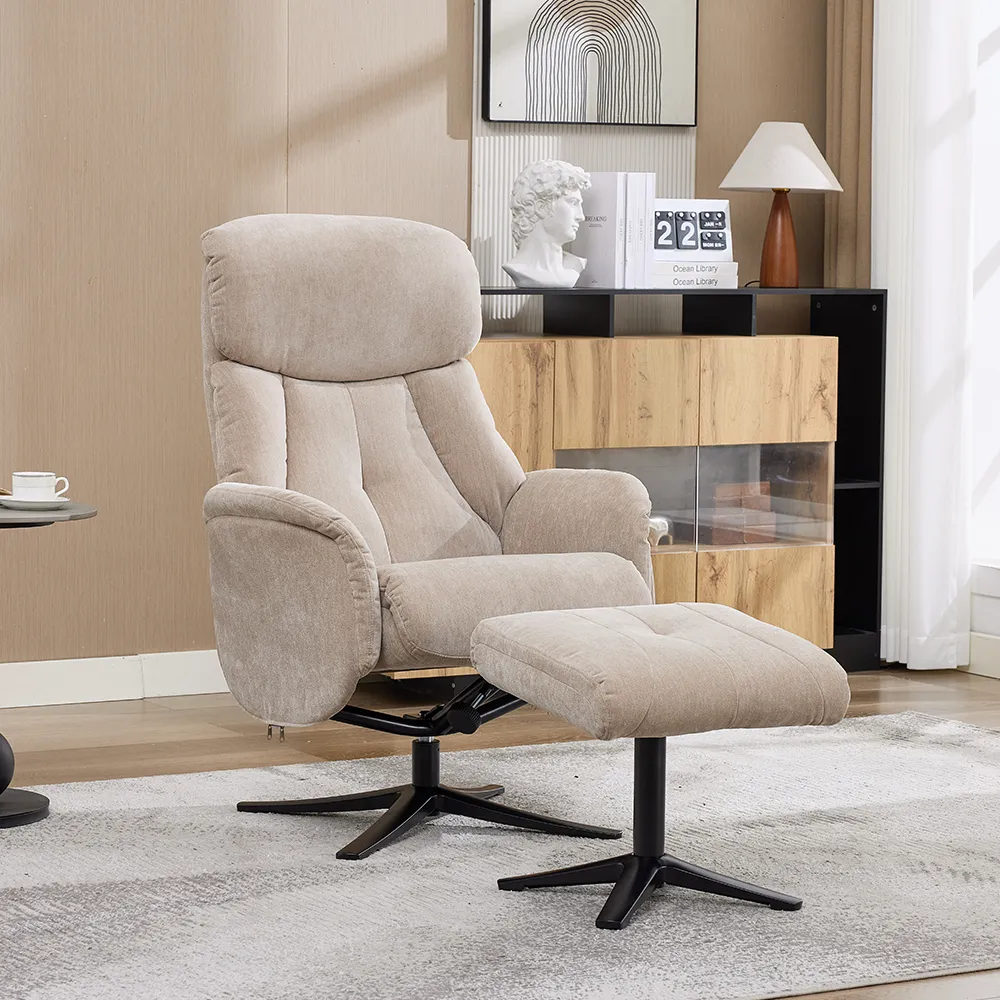 Aldrich Swivel Recliner Chair with Footstool - Mushroom, Fabric product