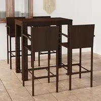 Aleka Rectangular Bar Table with 4 Stools - Brown, Poly Rattan