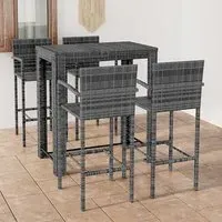 Aleka Round Bar Table with 4 Stools - Grey, Poly Rattan