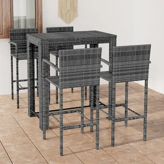 Aleka Round Bar Table with 4 Stools - Grey, Poly Rattan