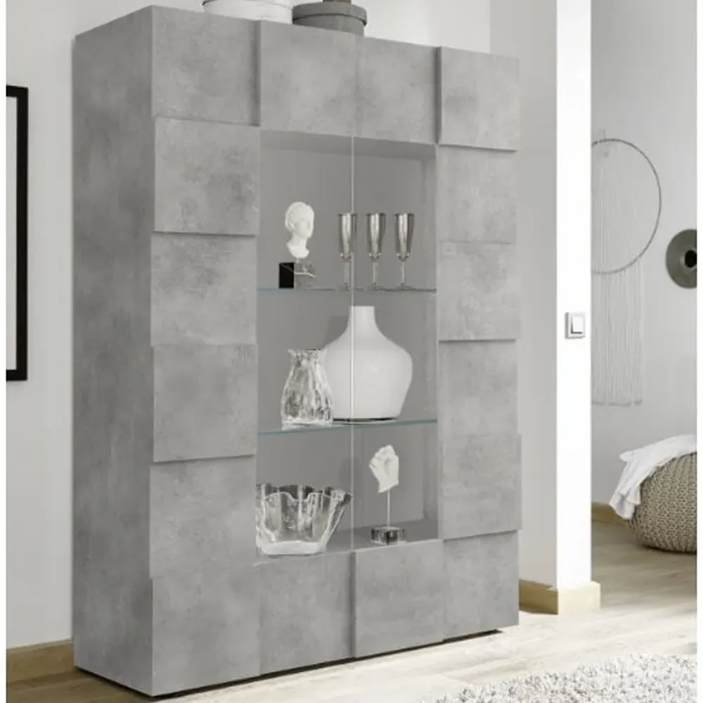 Aleta 2-Door Display Cabinet - Concrete image