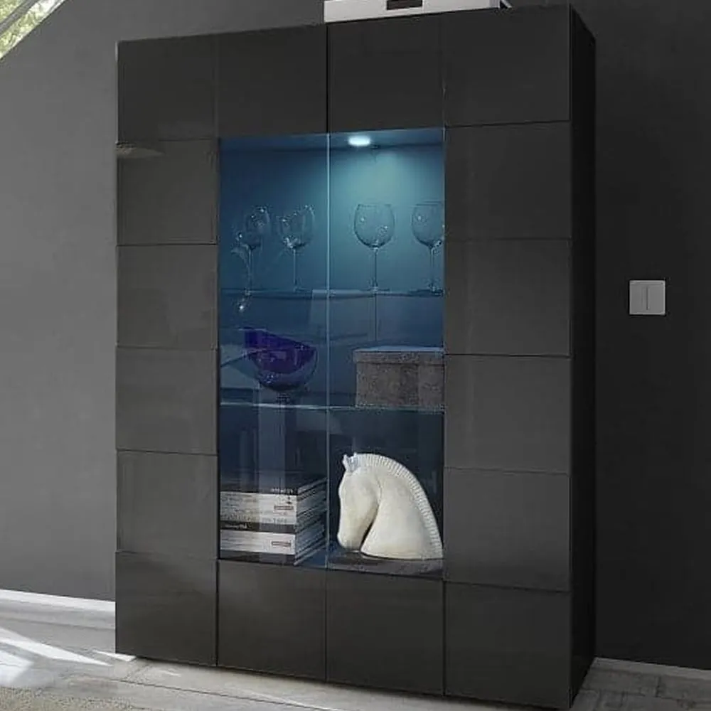 Aleta High Gloss Display Cabinet with LED - Grey