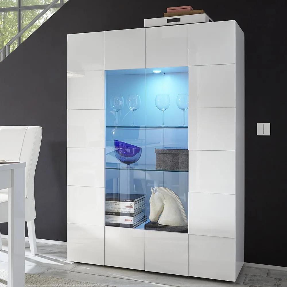 Aleta High Gloss Display Cabinet with LED - White