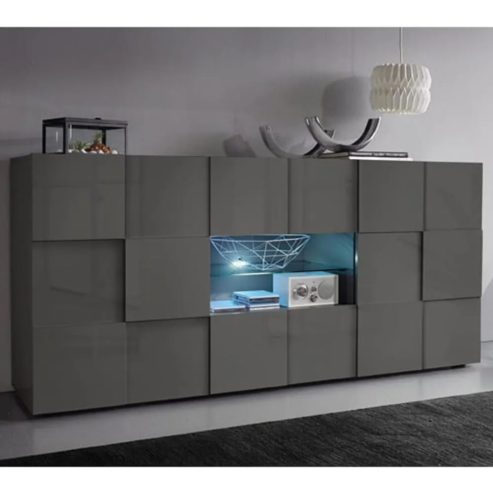 Aleta High Gloss Sideboard with 2 Doors 2 Drawers - Grey